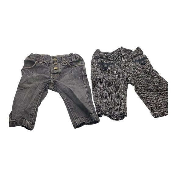 Lot Of 2 DKNY Baby Girl Pants & Jeans 3-6M Adjustable Waist Herringbone & Denim - Picture 1 of 16